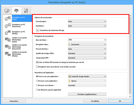 figure : boîte de dialogue Paramètres